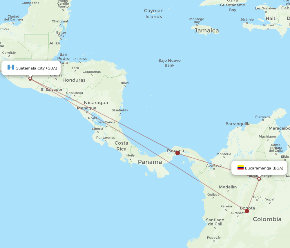 GUA-BGA flight routes