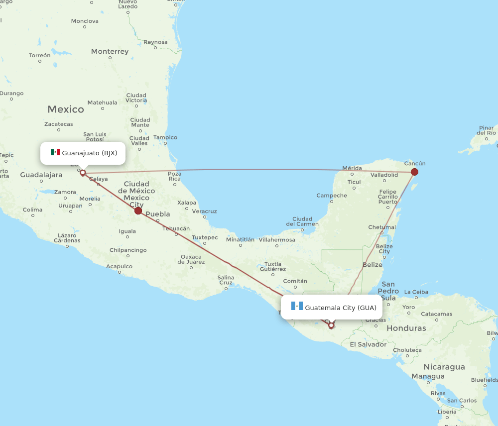 GUA-BJX flight routes