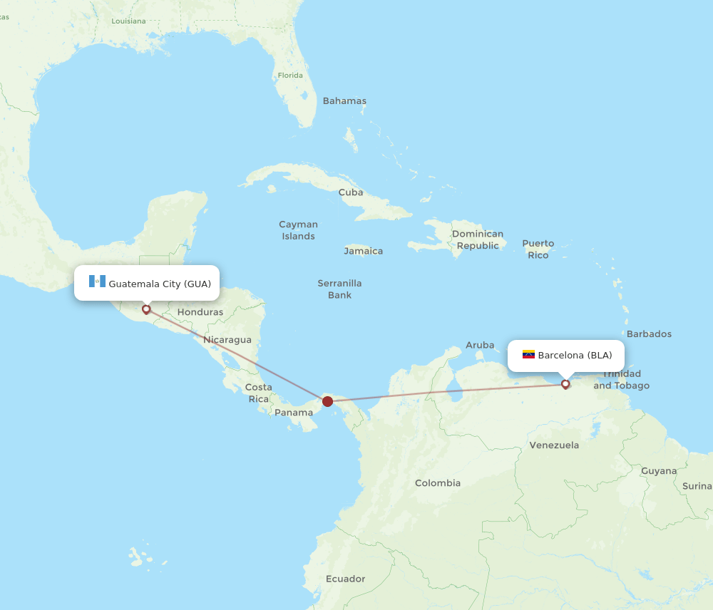 Guatemala City - Barcelona route map and flight paths