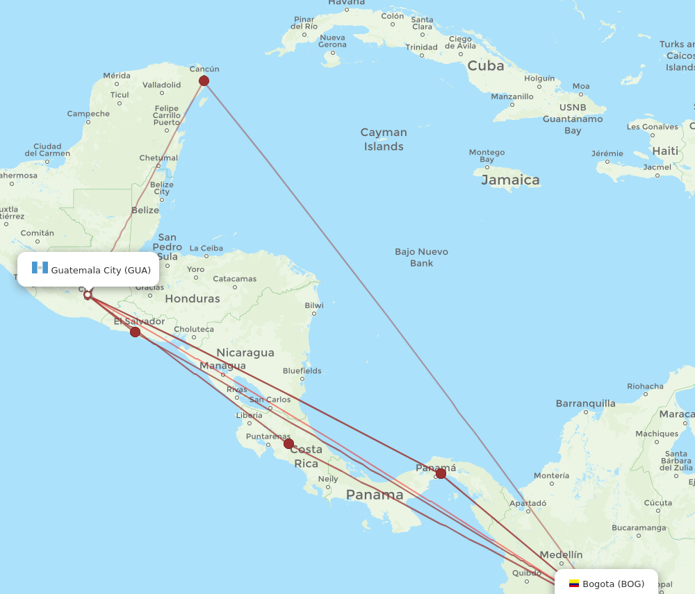 GUA-BOG flight routes