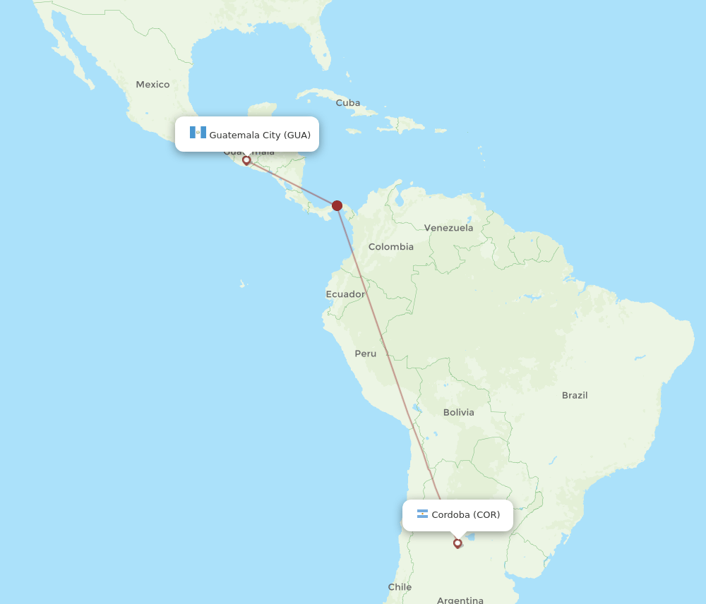 GUA-COR flight routes