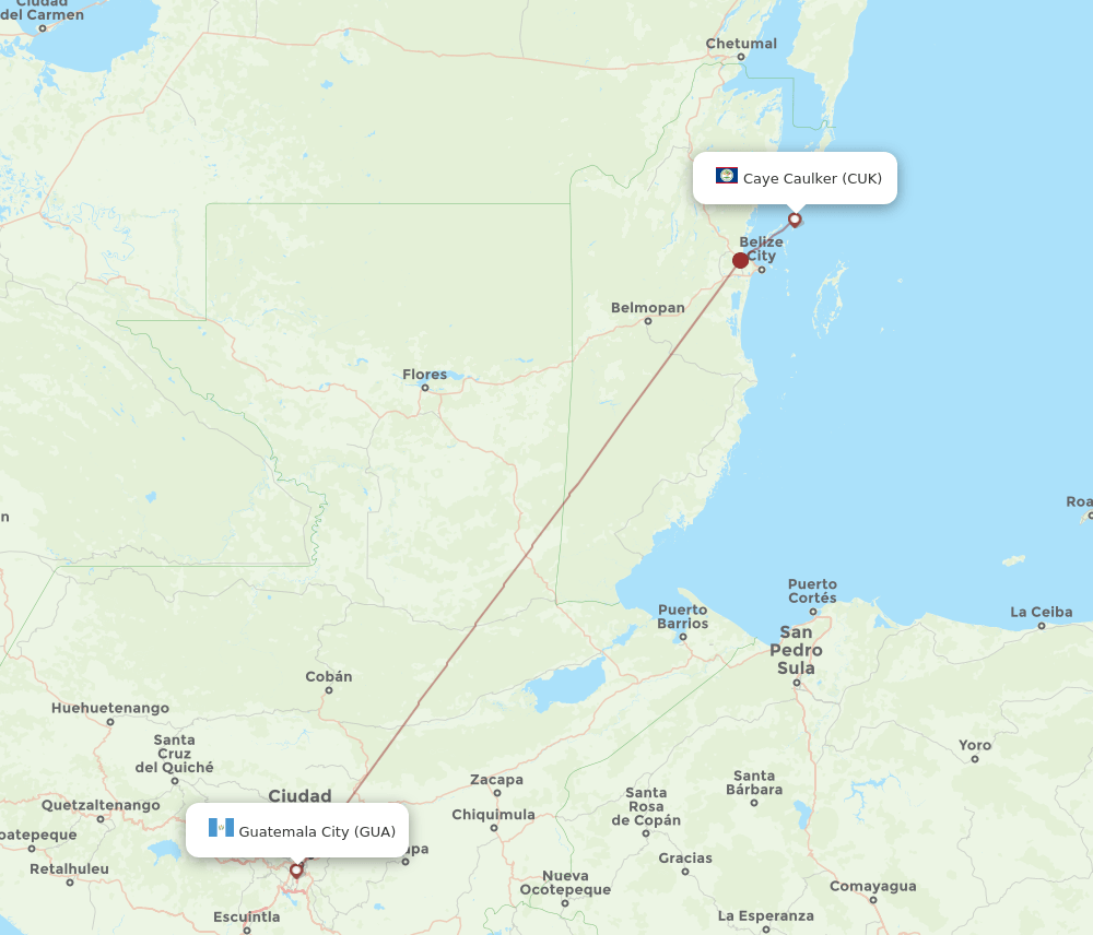 GUA-CUK flight routes
