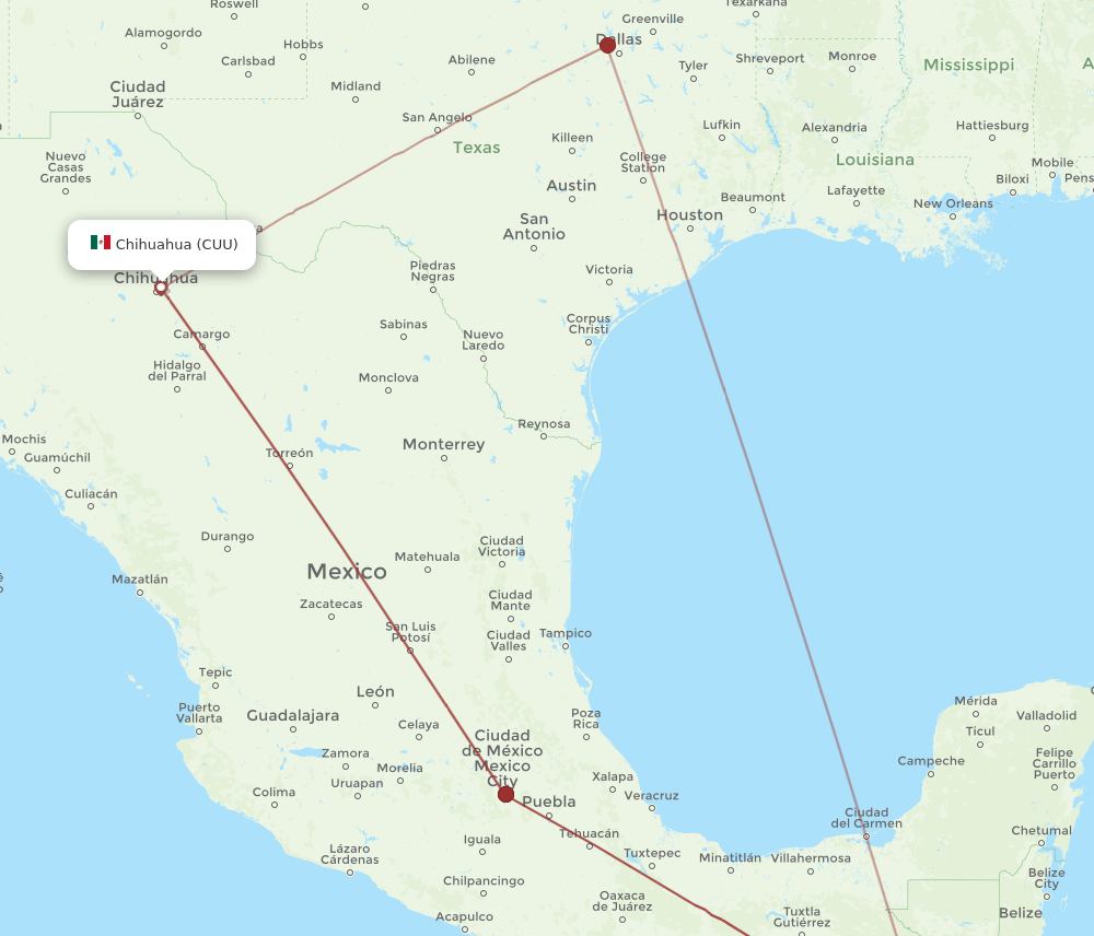 GUA to CUU flights and routes map