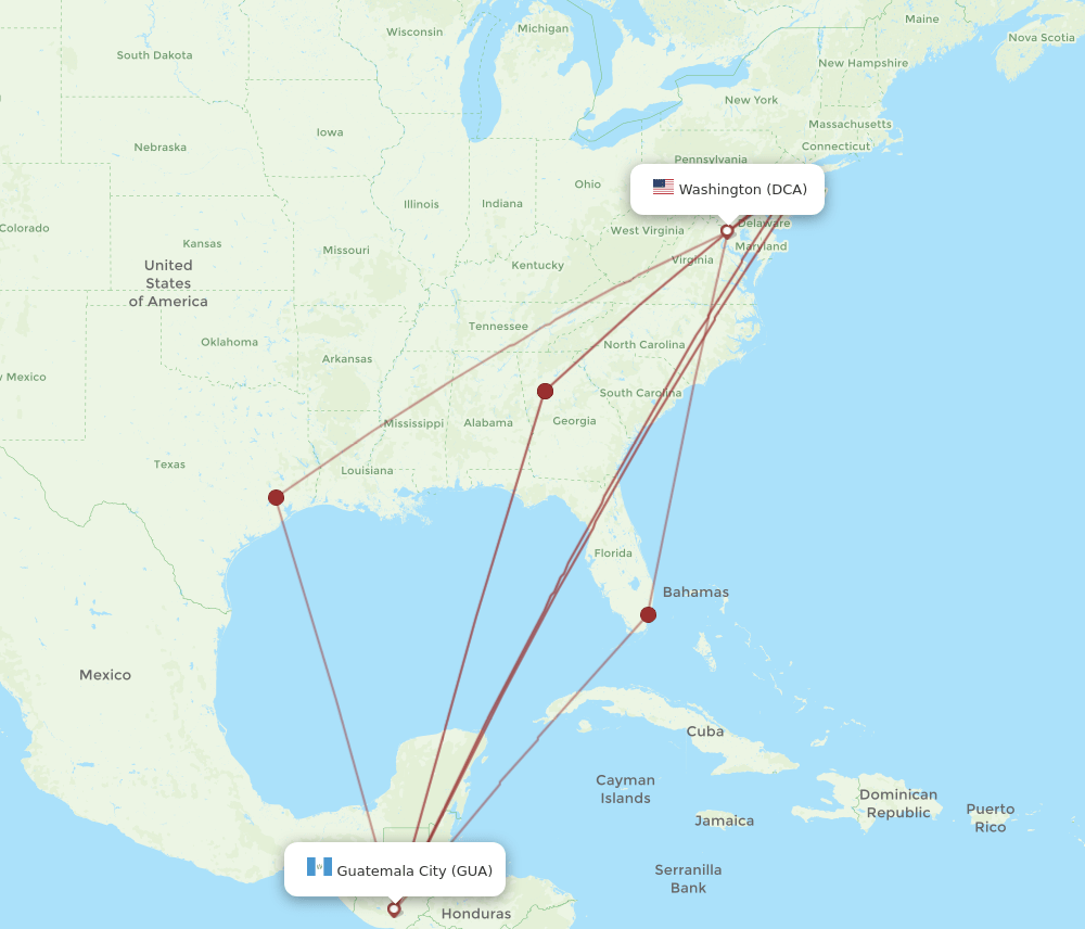 GUA-DCA flight routes