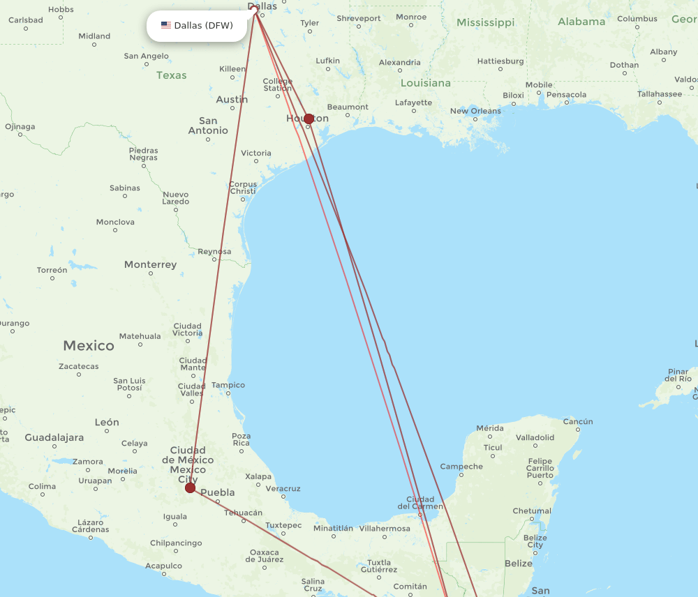 GUA-DFW flight routes