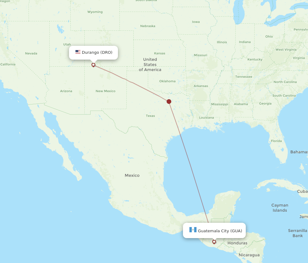 GUA-DRO flight routes