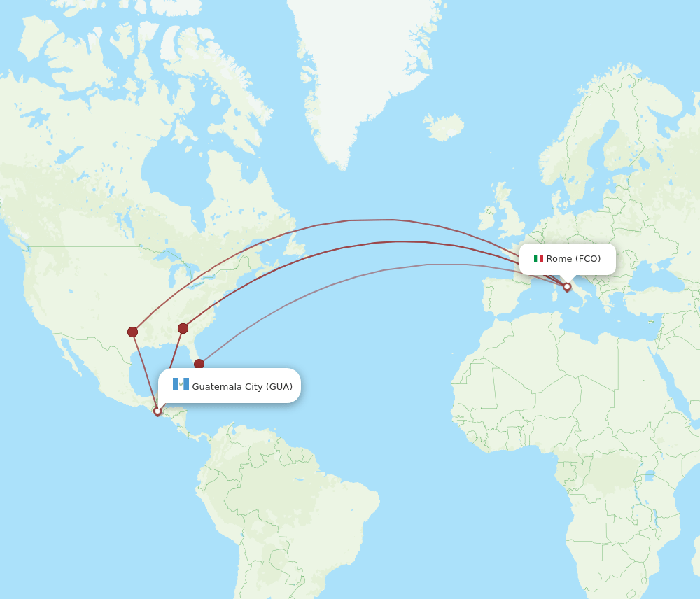 GUA-FCO flight routes