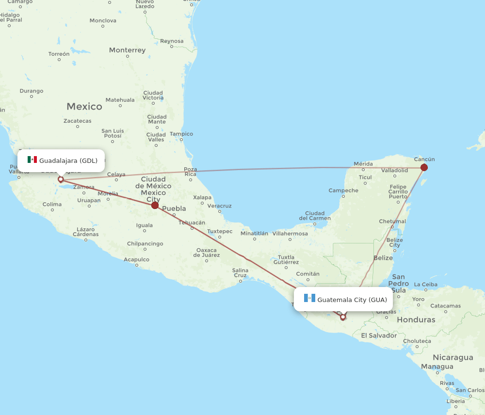 GUA-GDL flight routes