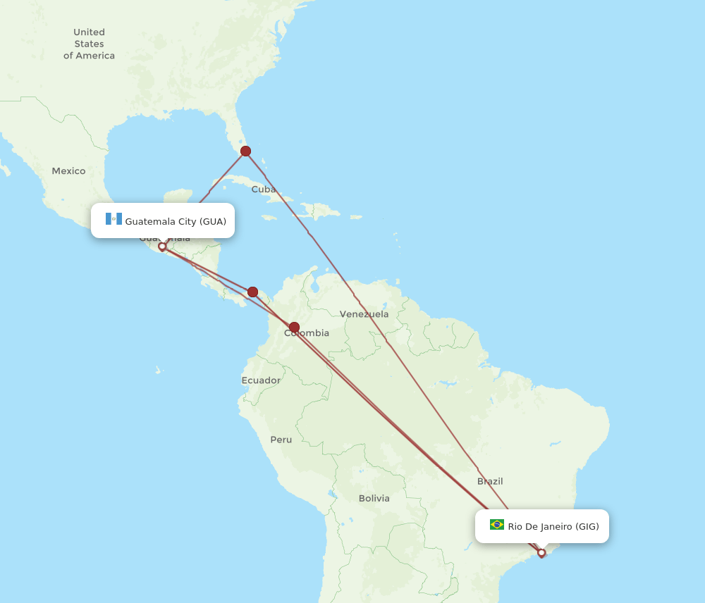 GUA to GIG flights and routes map