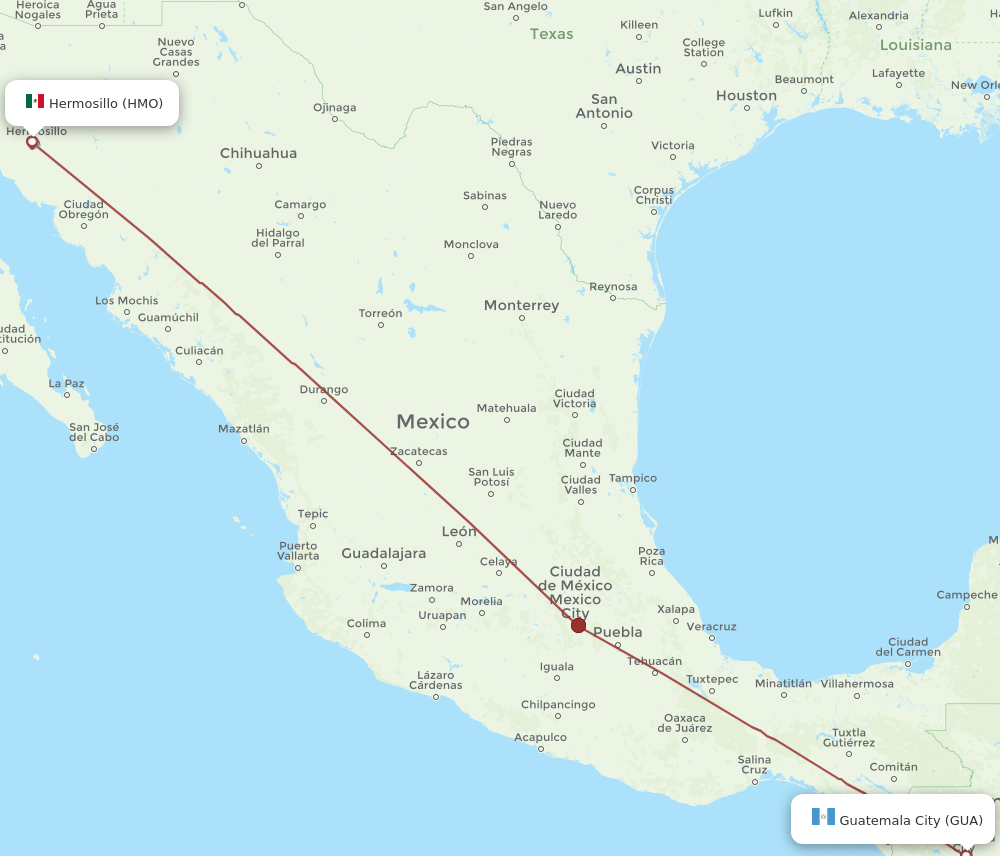 GUA to HMO flights and routes map