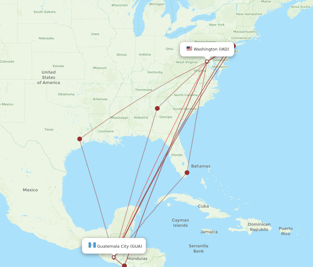 GUA-IAD flight routes