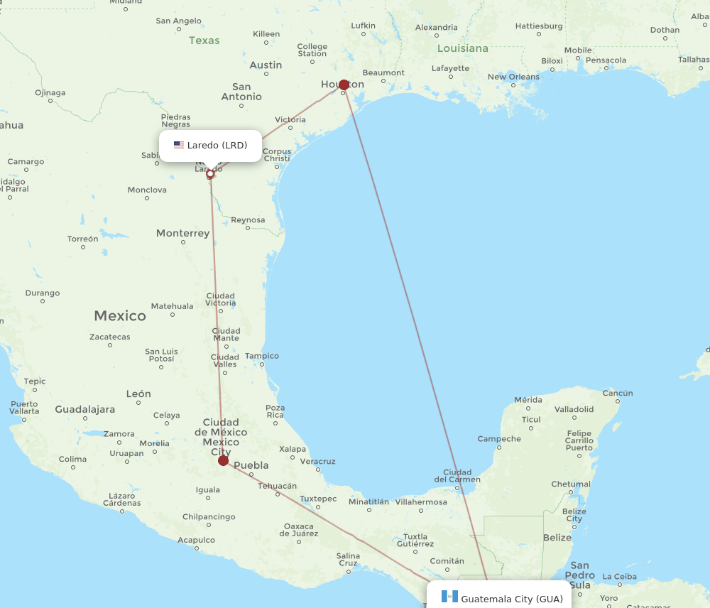 GUA-LRD flight routes