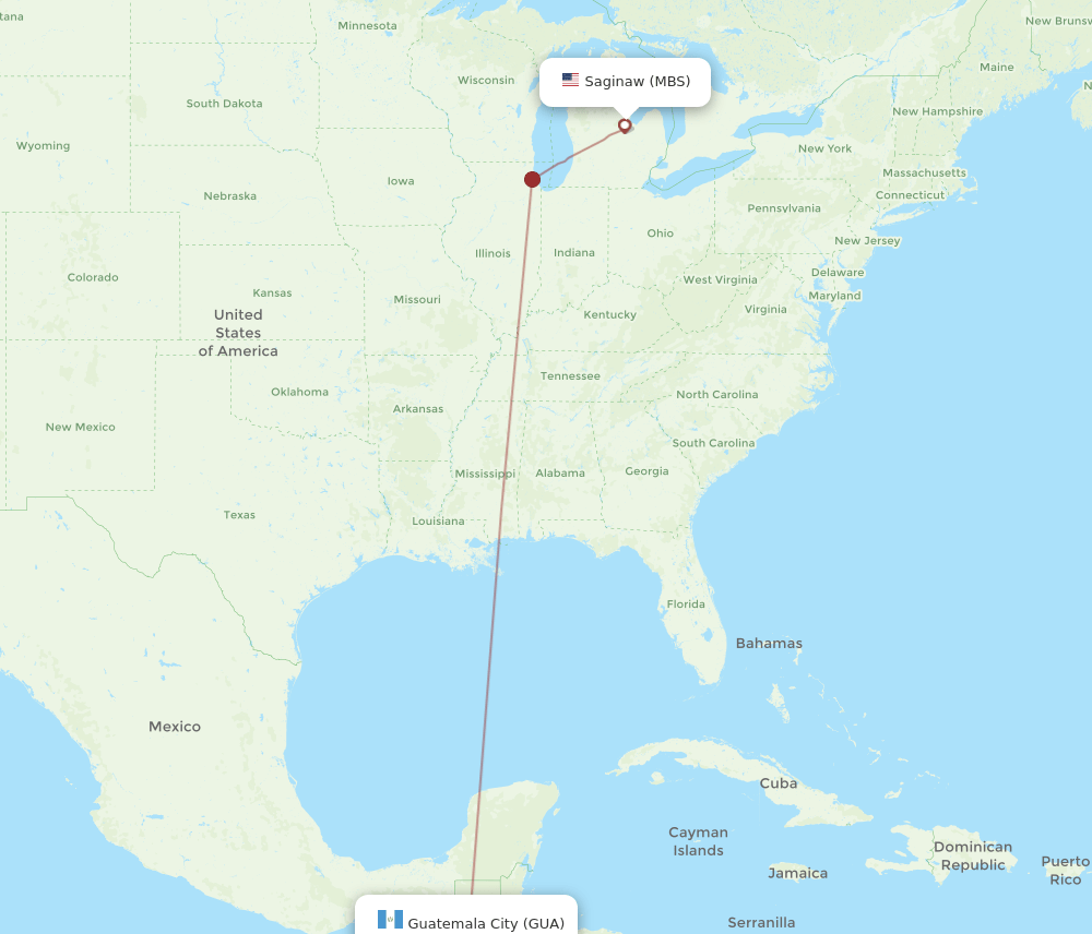 GUA-MBS flight routes