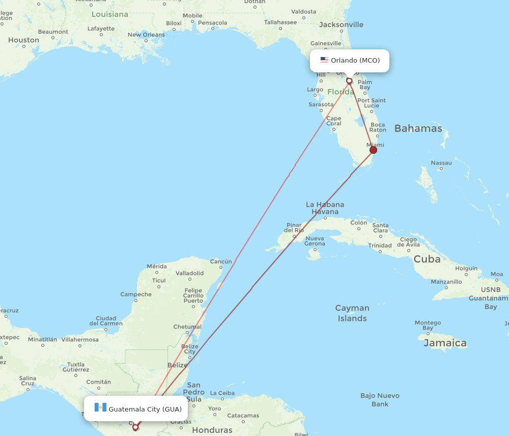 GUA-MCO flight routes