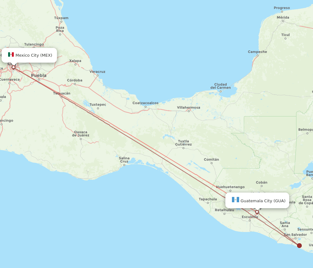 GUA to MEX flights and routes map