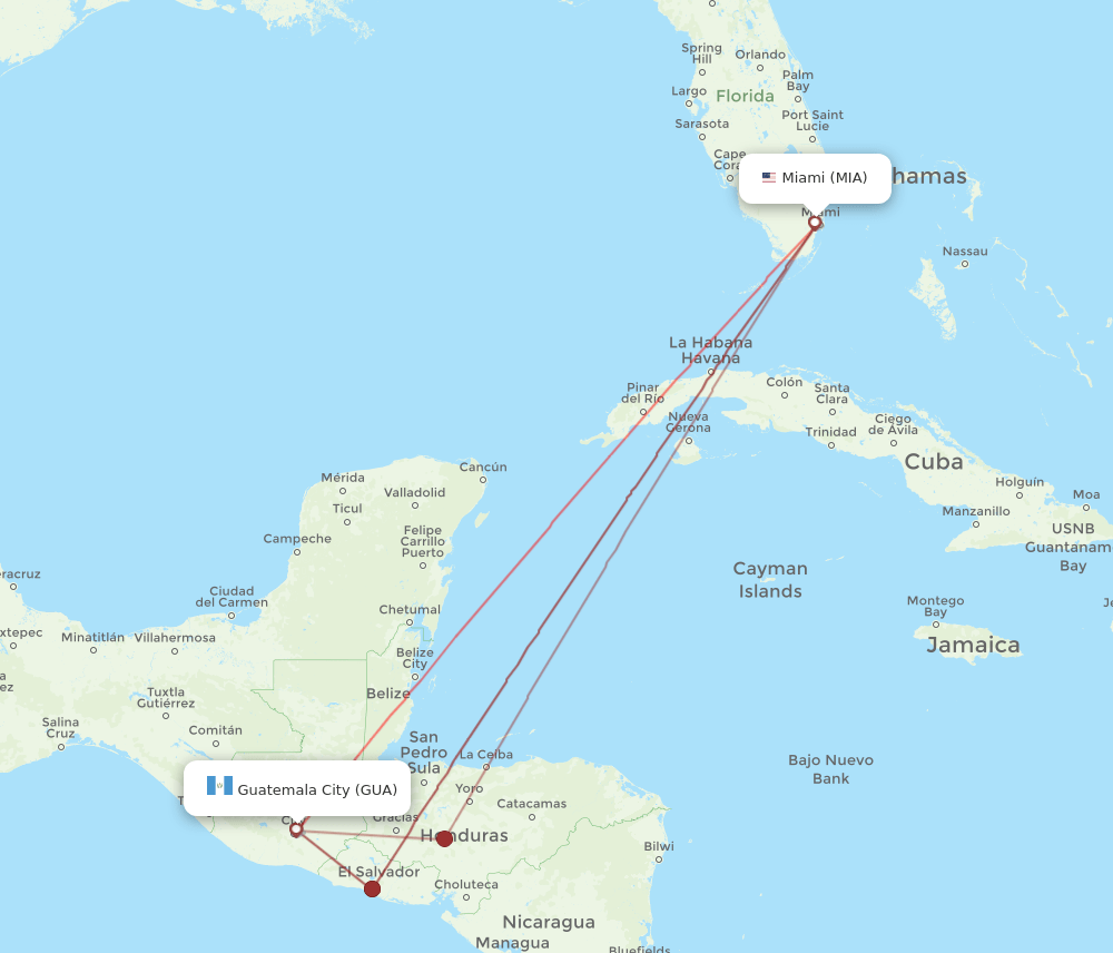 GUA-MIA flight routes