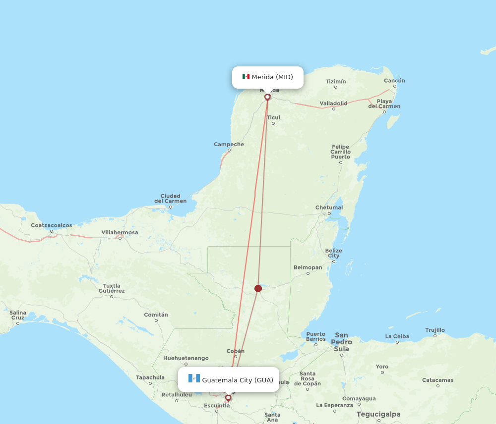 GUA to MID flights and routes map