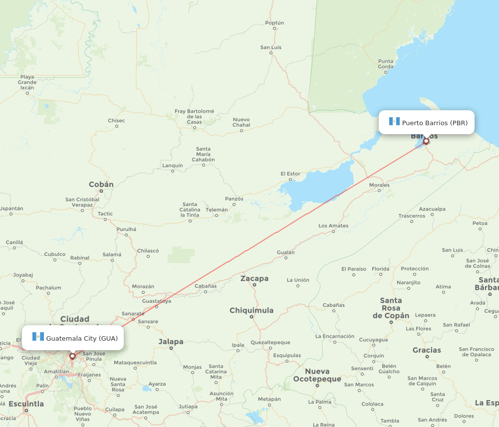 PBR to GUA flights and routes map