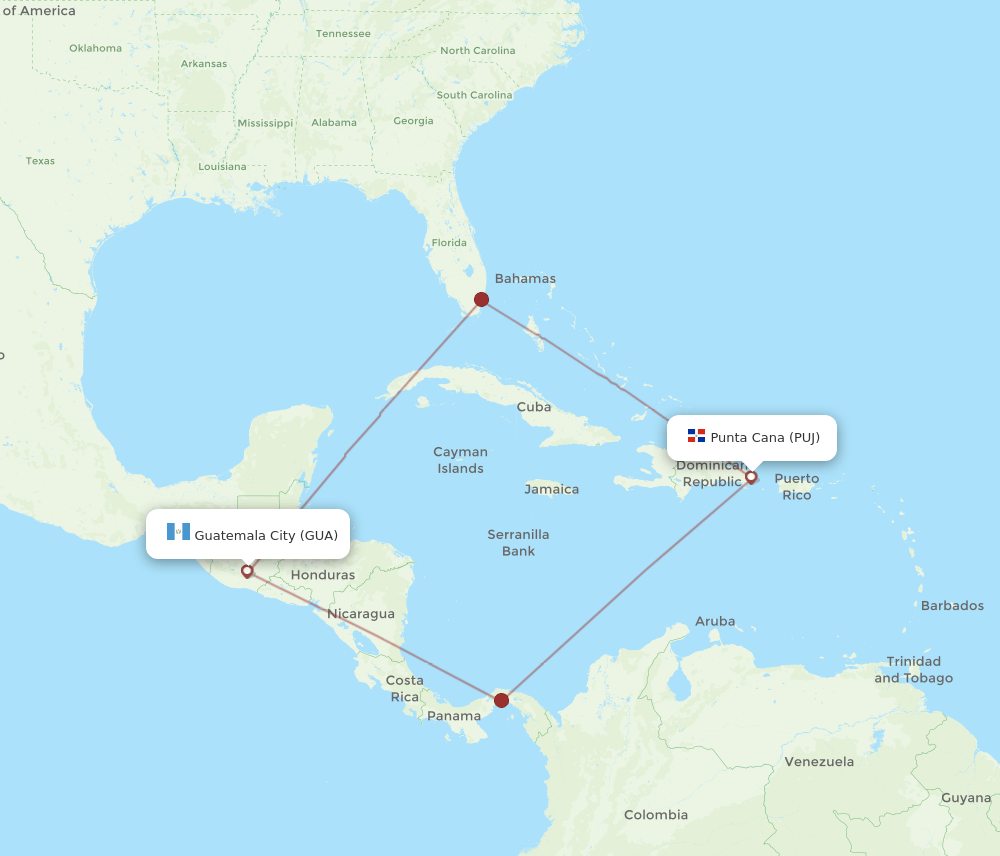 GUA-PUJ flight routes