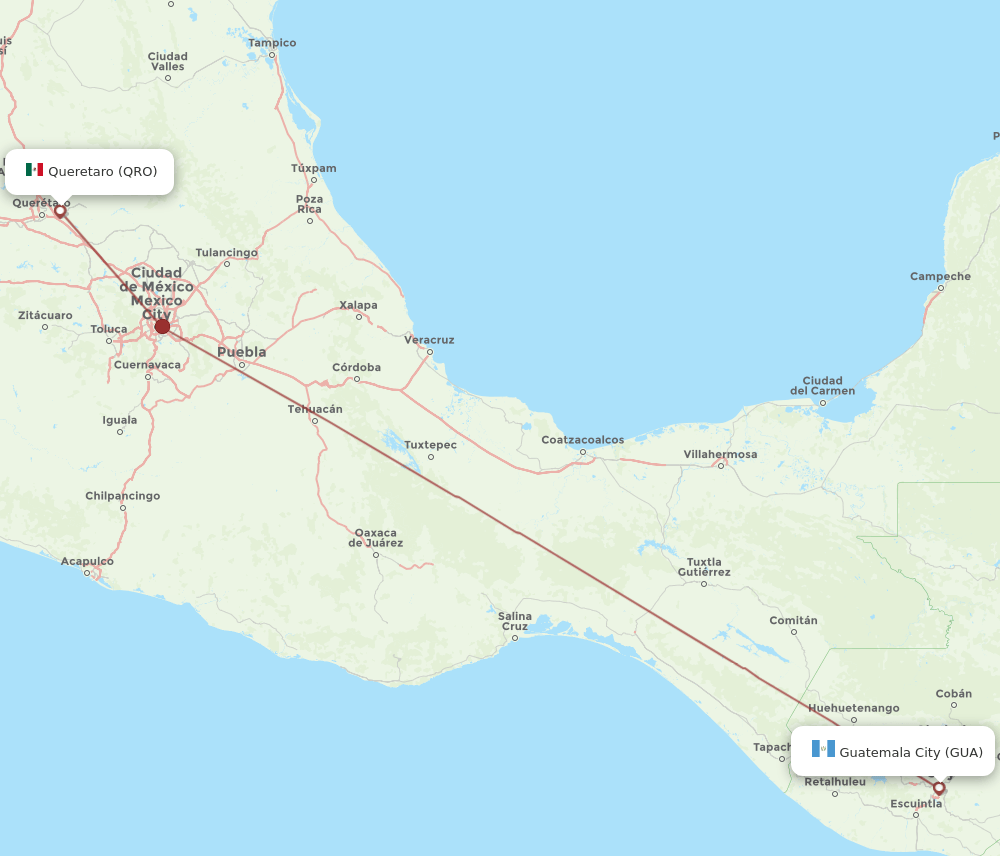 GUA to QRO flights and routes map