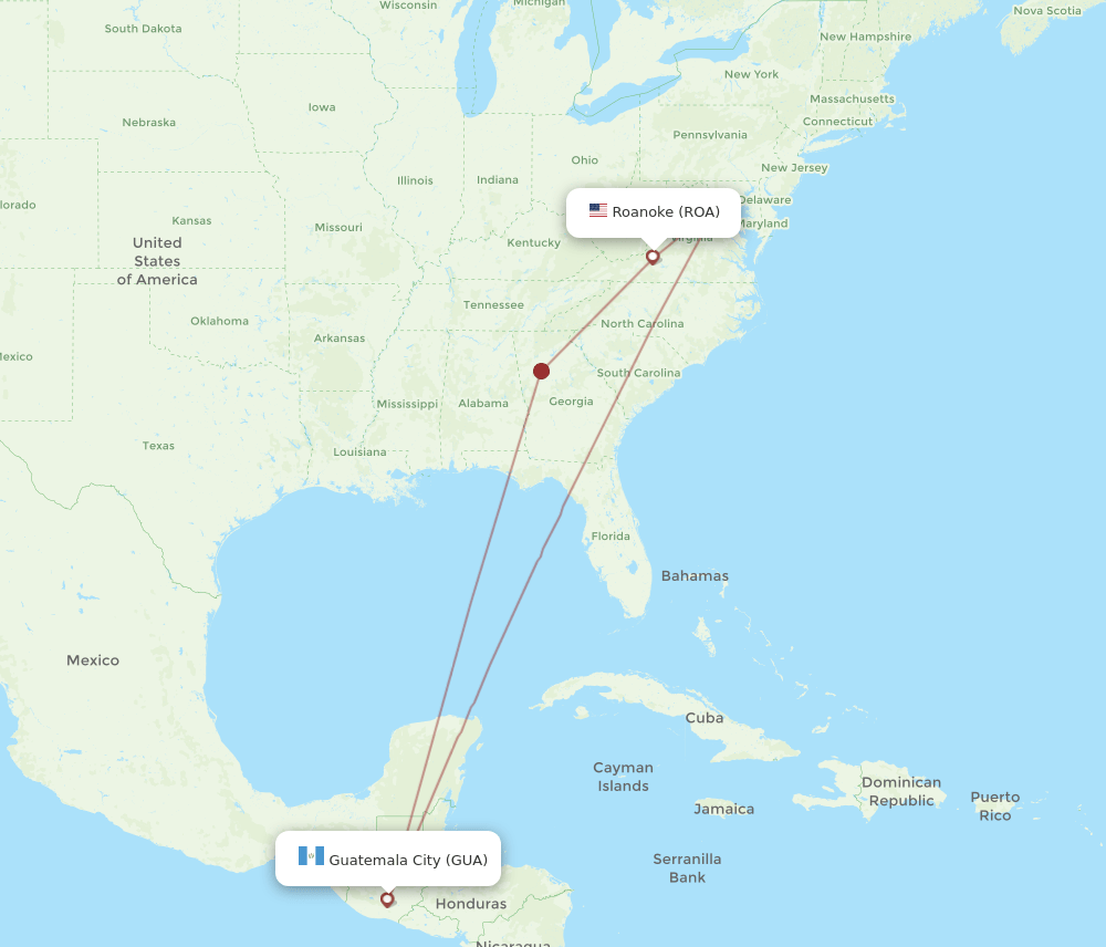 GUA-ROA flight routes
