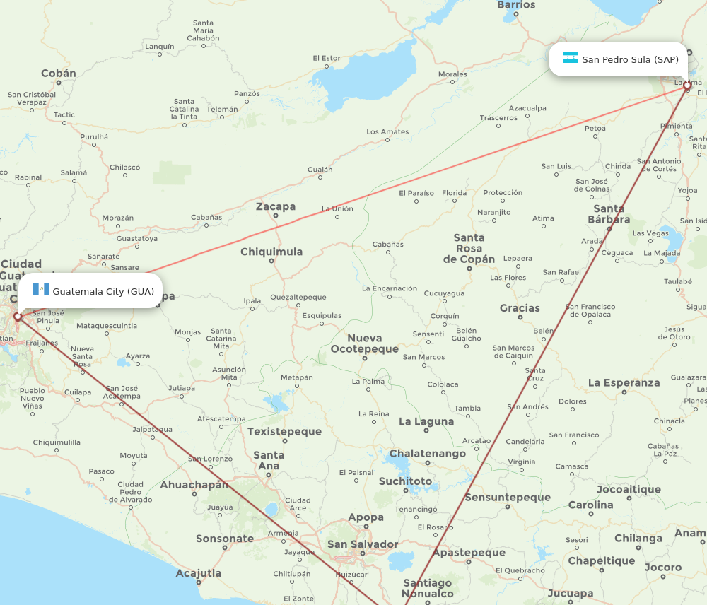 GUA to SAP flights and routes map