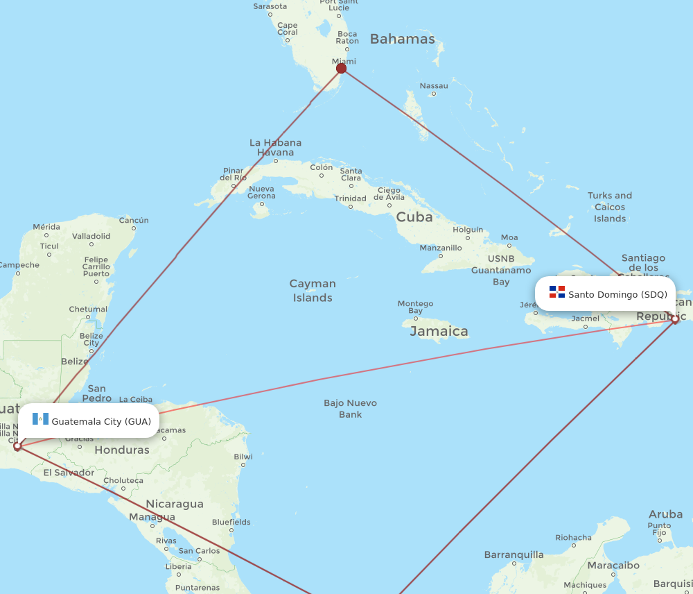GUA to SDQ flights and routes map