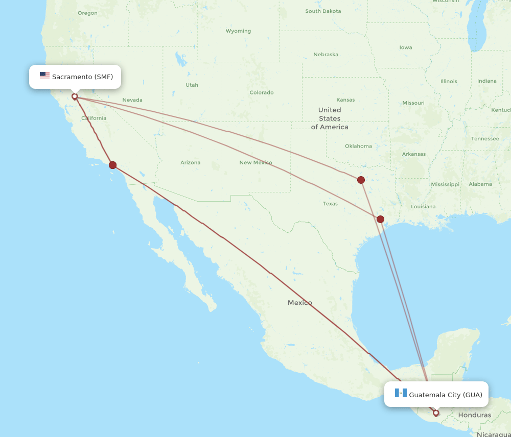 GUA to SMF flights and routes map