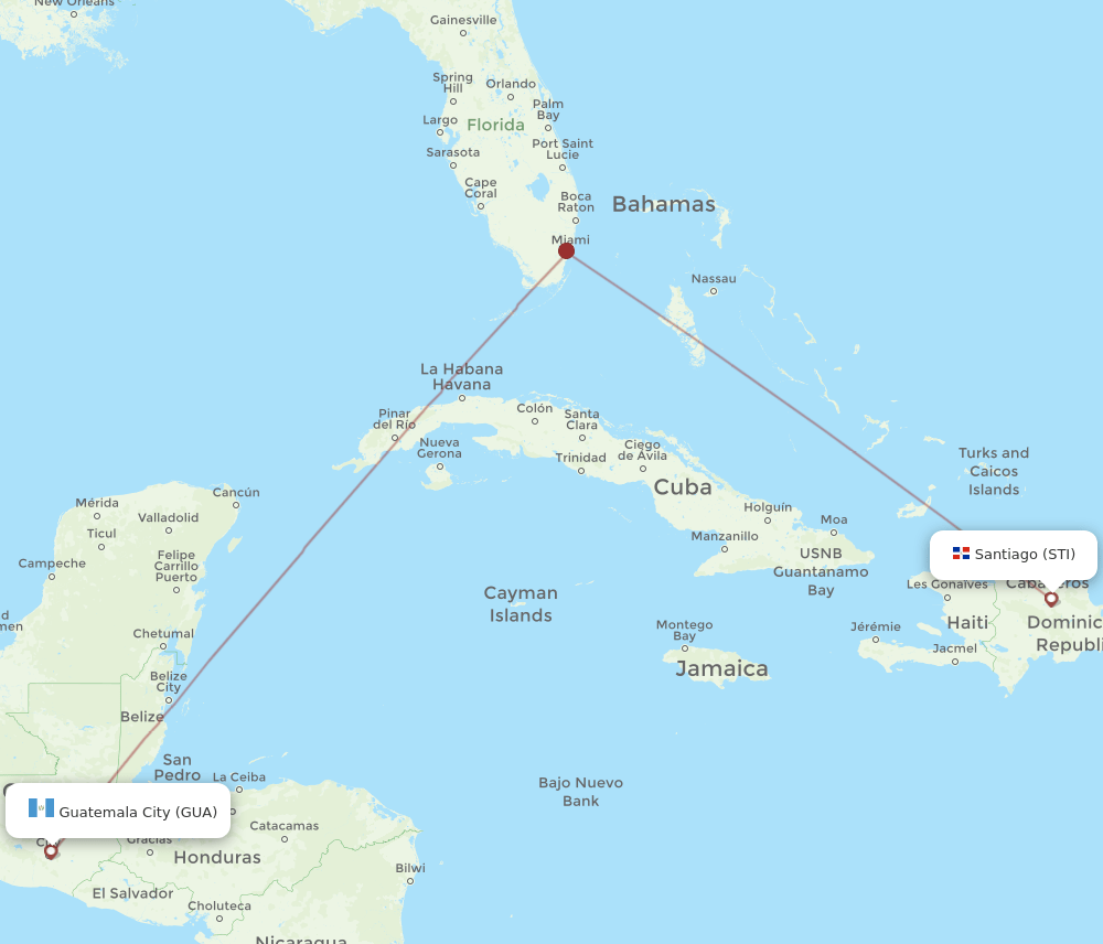 GUA to STI flights and routes map