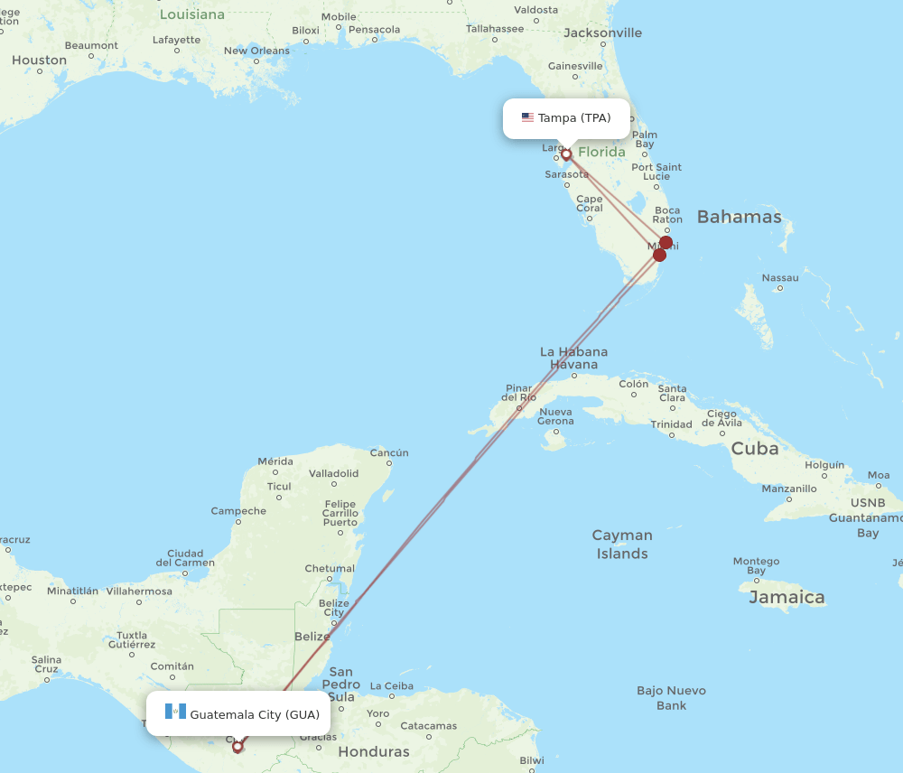 GUA-TPA flight routes