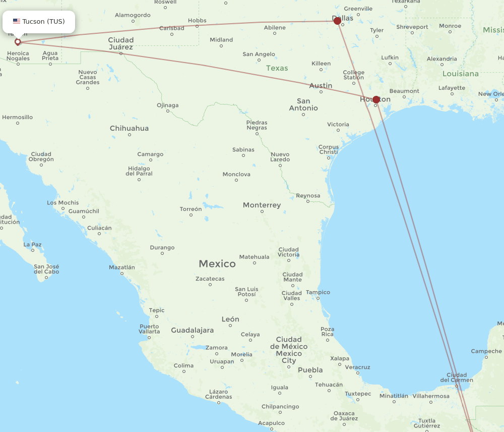 GUA to TUS flights and routes map