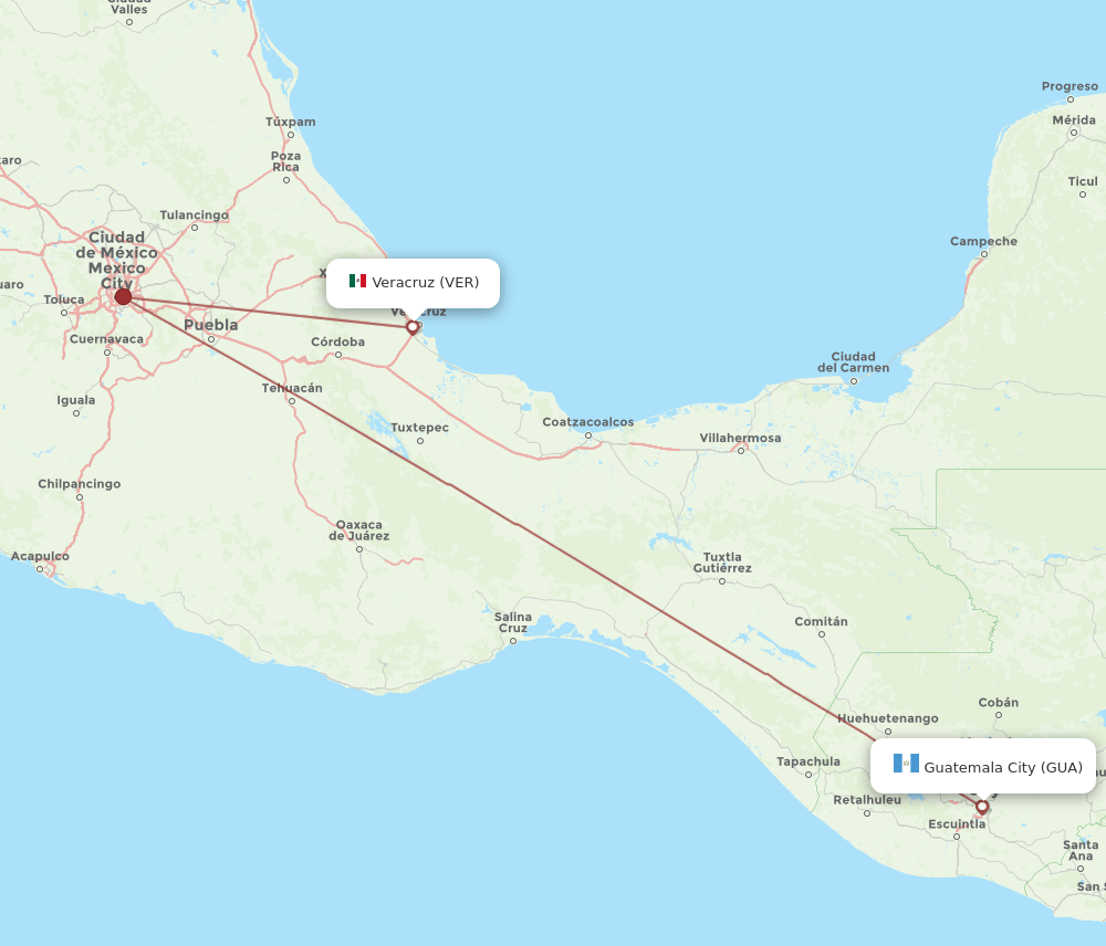 GUA to VER flights and routes map