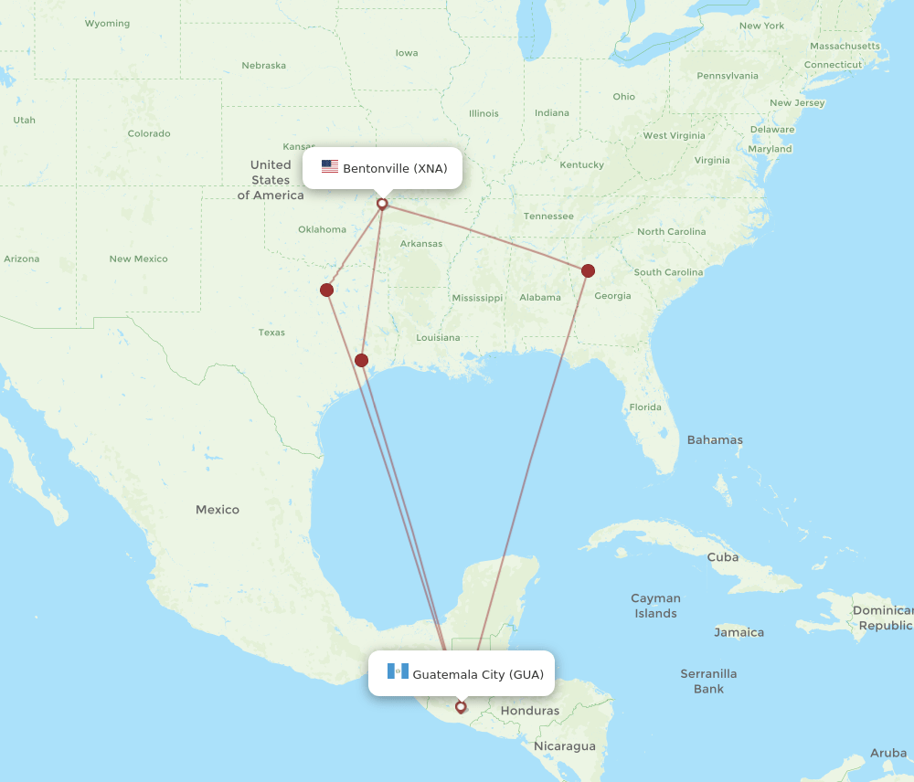 GUA-XNA flight routes