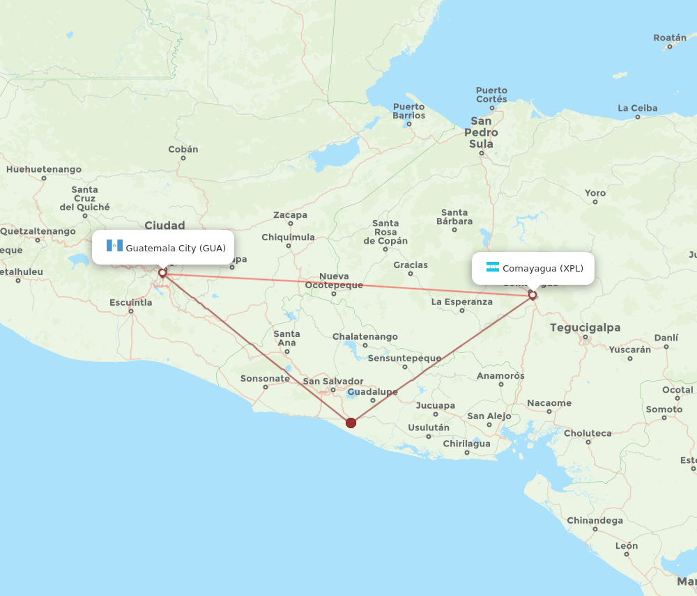GUA-XPL flight routes