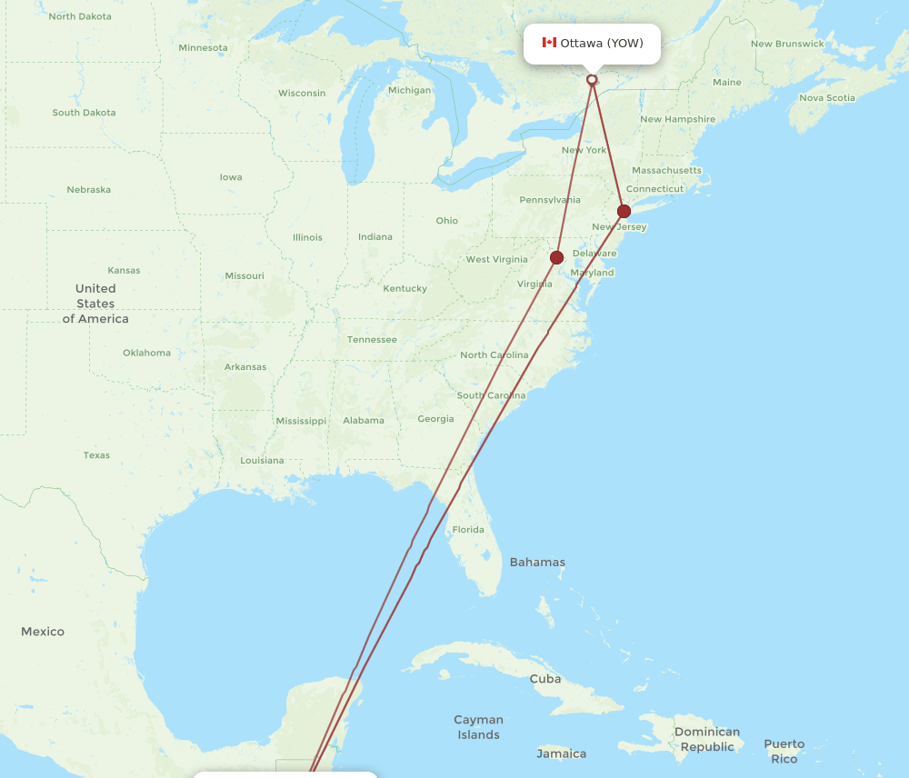 GUA-YOW flight routes