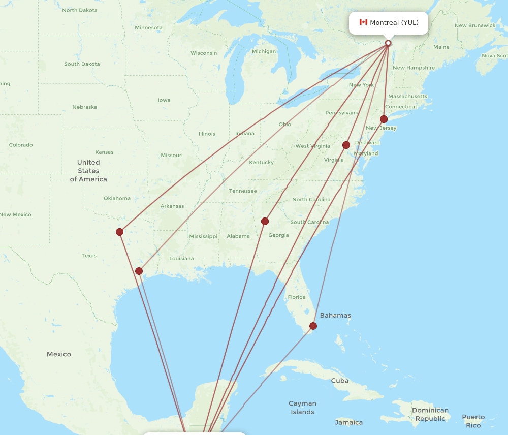 GUA to YUL flights and routes map