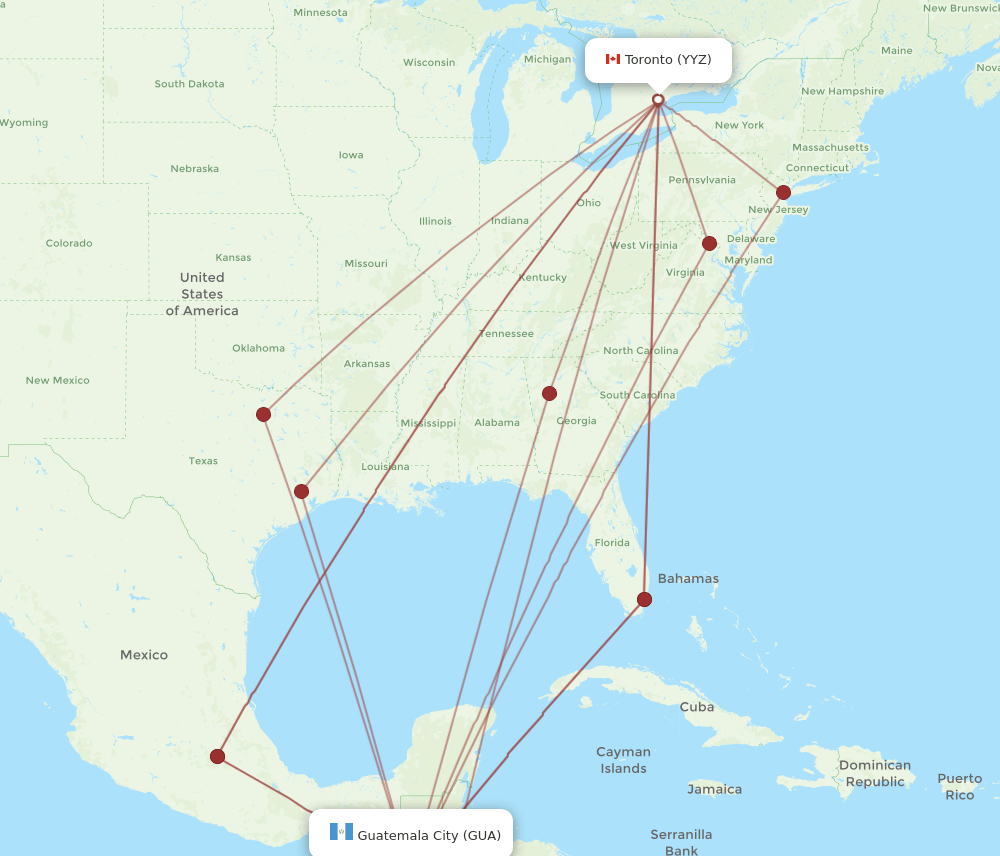 GUA-YYZ flight routes