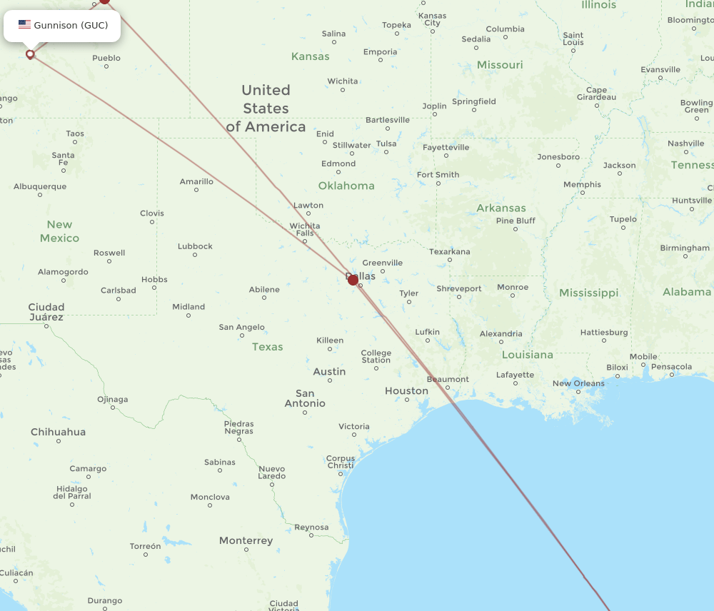 GUC-CUN flight routes