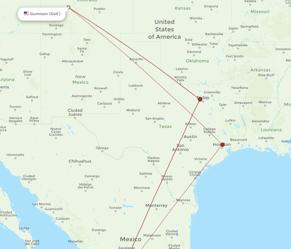 GUC-GDL flight routes