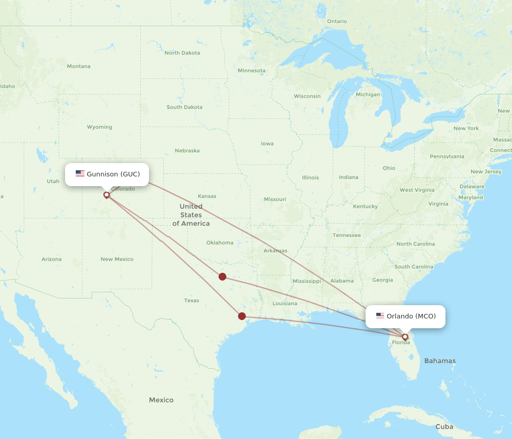 GUC-MCO flight routes