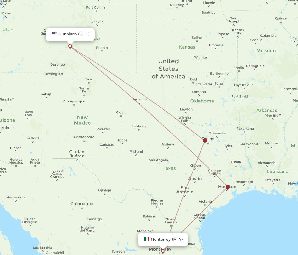 GUC-MTY flight routes