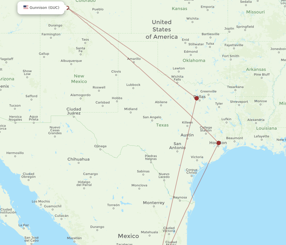 GUC-QRO flight routes
