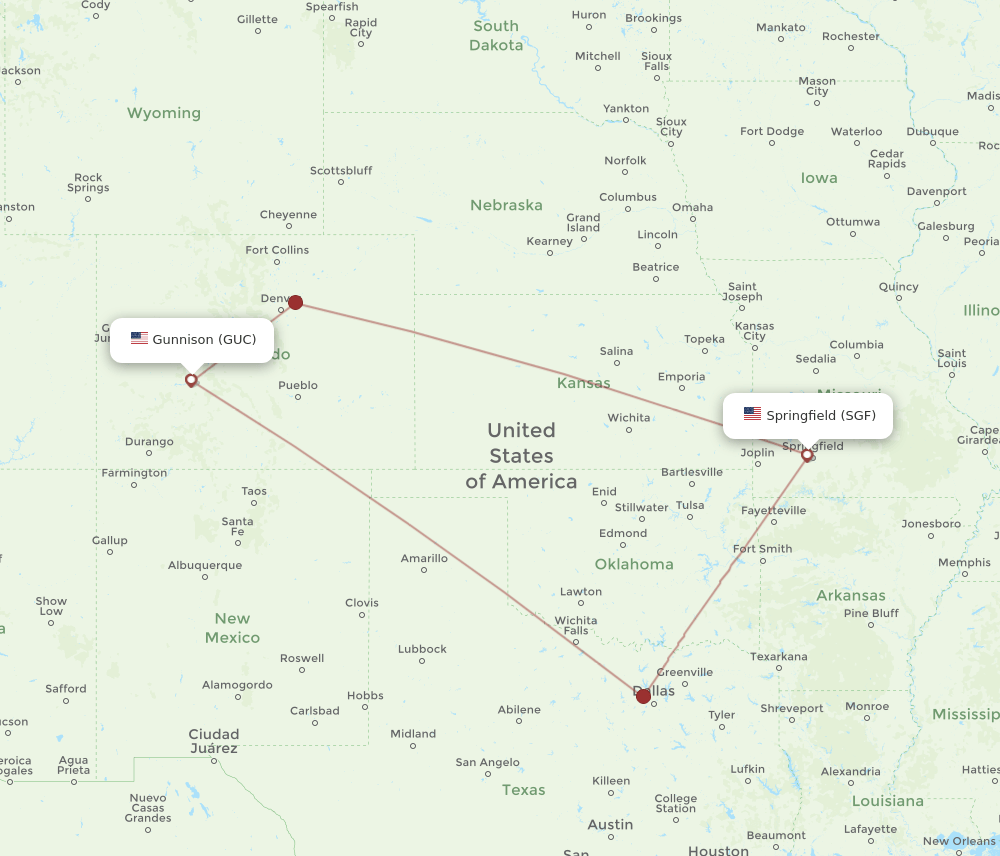 GUC-SGF flight routes
