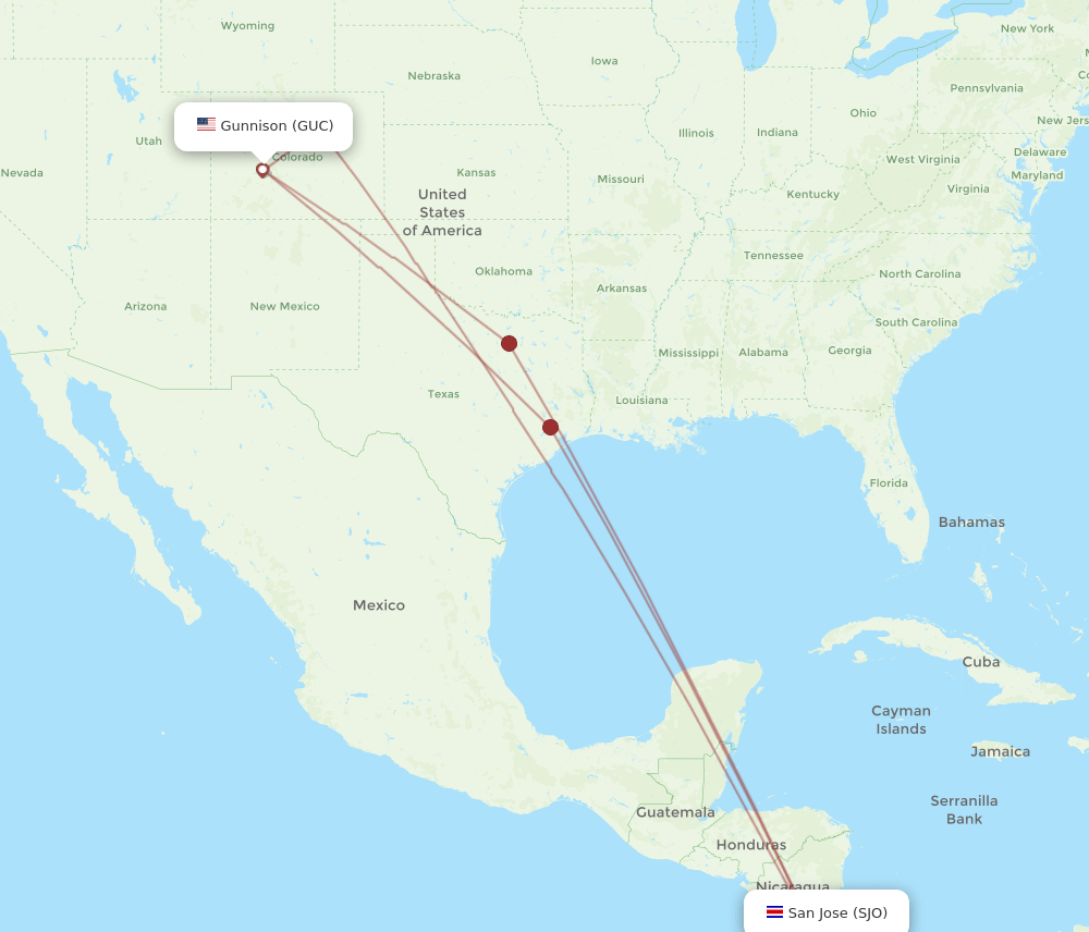 GUC-SJO flight routes