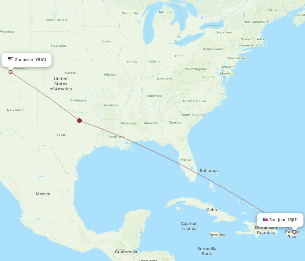 GUC-SJU flight routes