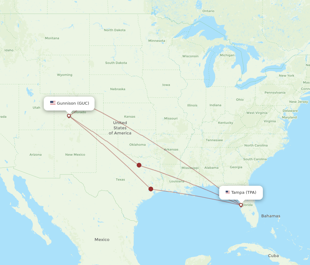 GUC to TPA flights and routes map