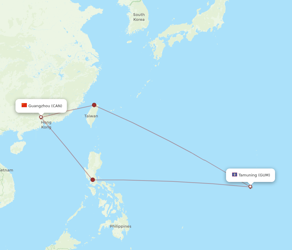 GUM to CAN flights and routes map