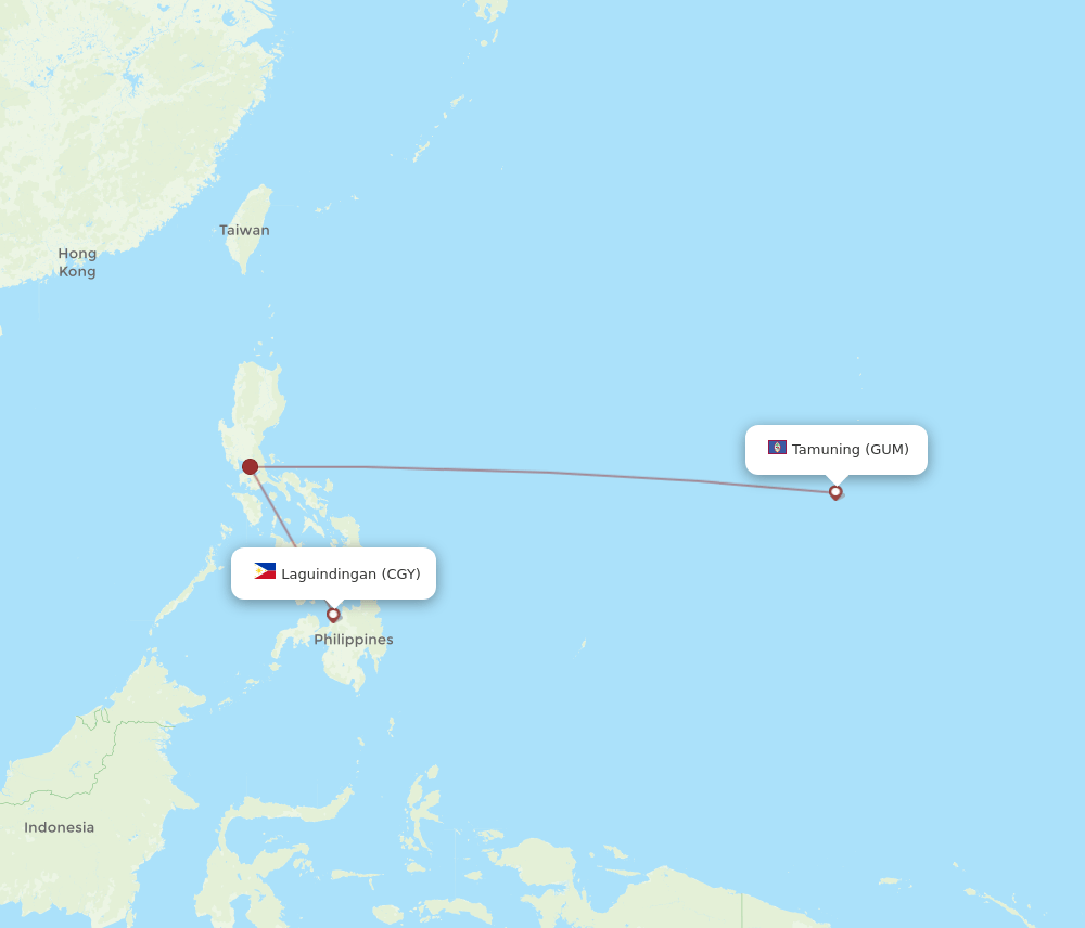 GUM-CGY flight routes