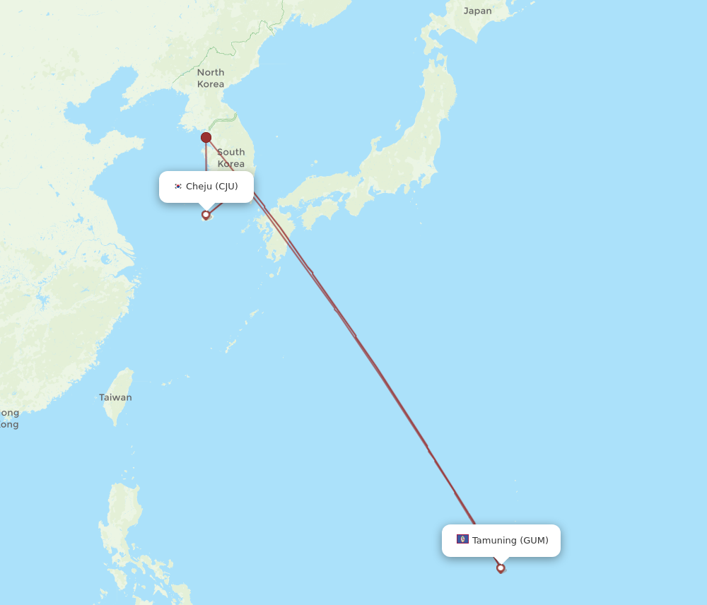 GUM to CJU flights and routes map