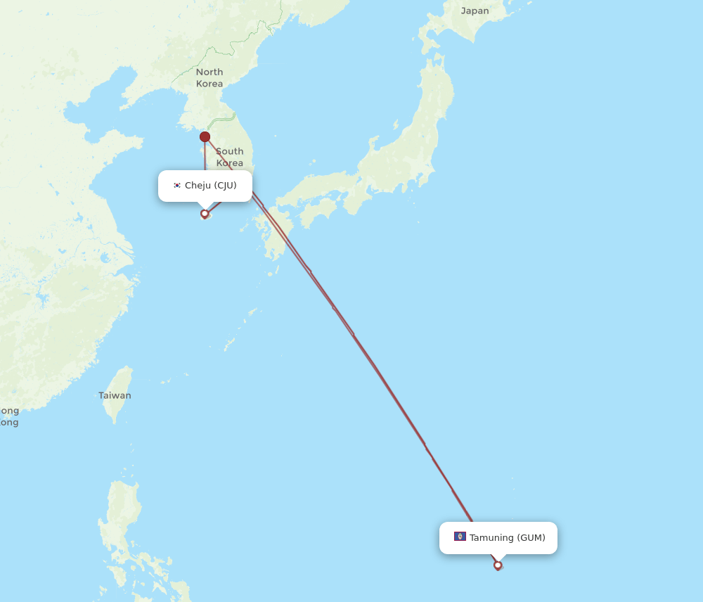 GUM-CJU flight routes